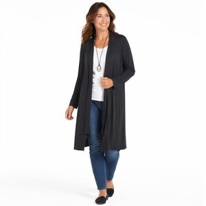 Wearever Black Cardigan Small Longline Open Front Travel Capsule Knit